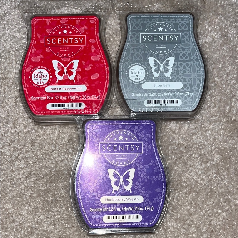 Scentsy Scent Bars - Perfect Peppermint, Silver Bells, Huckleberry Wreath